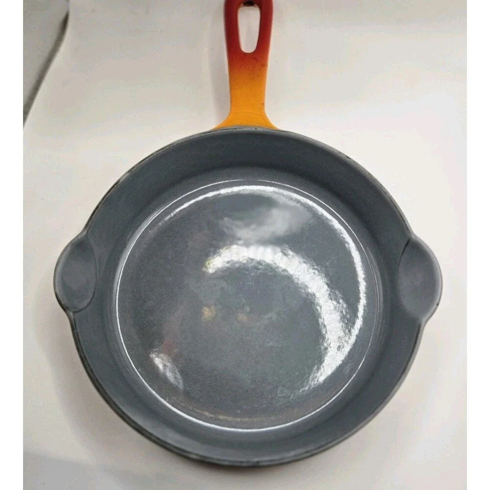 Vintage Unmarked Descoware Enamelware Fry Pan Flame Orange #3 Made In Belgium